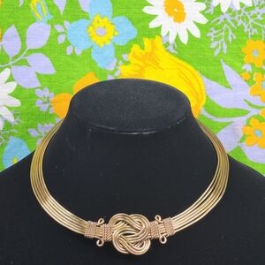 Vintage 80s Celtic Knot Gold Metal Wire Wrap Choker Necklace